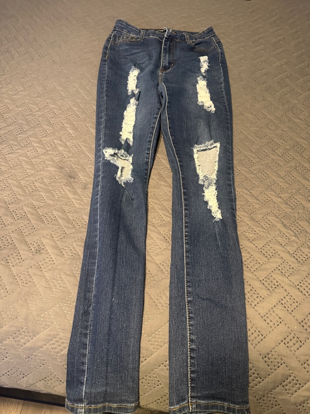Fashion Nova Dark Blue Distressed Skinny Jeans